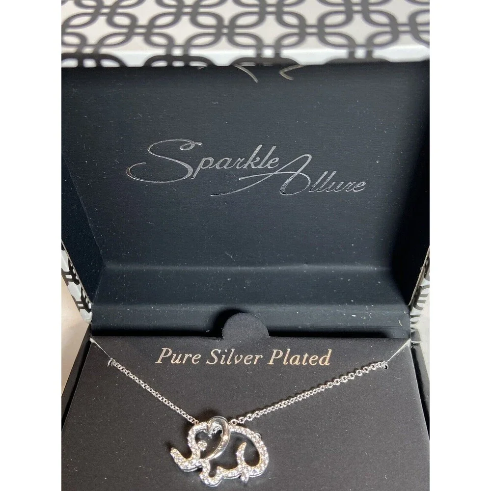 New Elephant Necklace Cubic Zirconia Silver Plate 18” Chain Trunk Up Good Luck